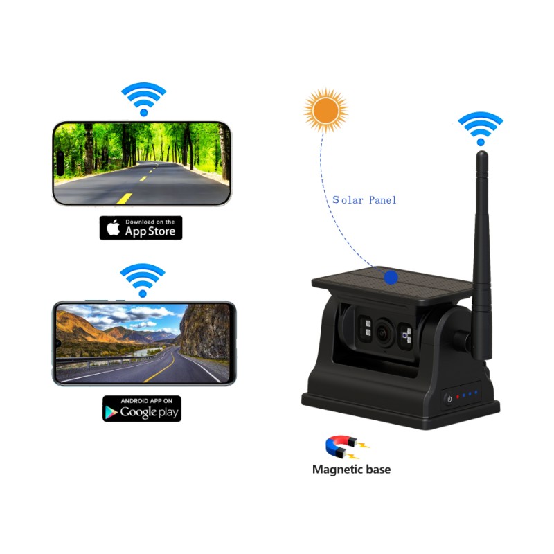 Bezprzewodowa kamera cofania 1080P WiFi dla systemu Android iOS z ładowaniem słonecznym i mocowaniem magnetycznym