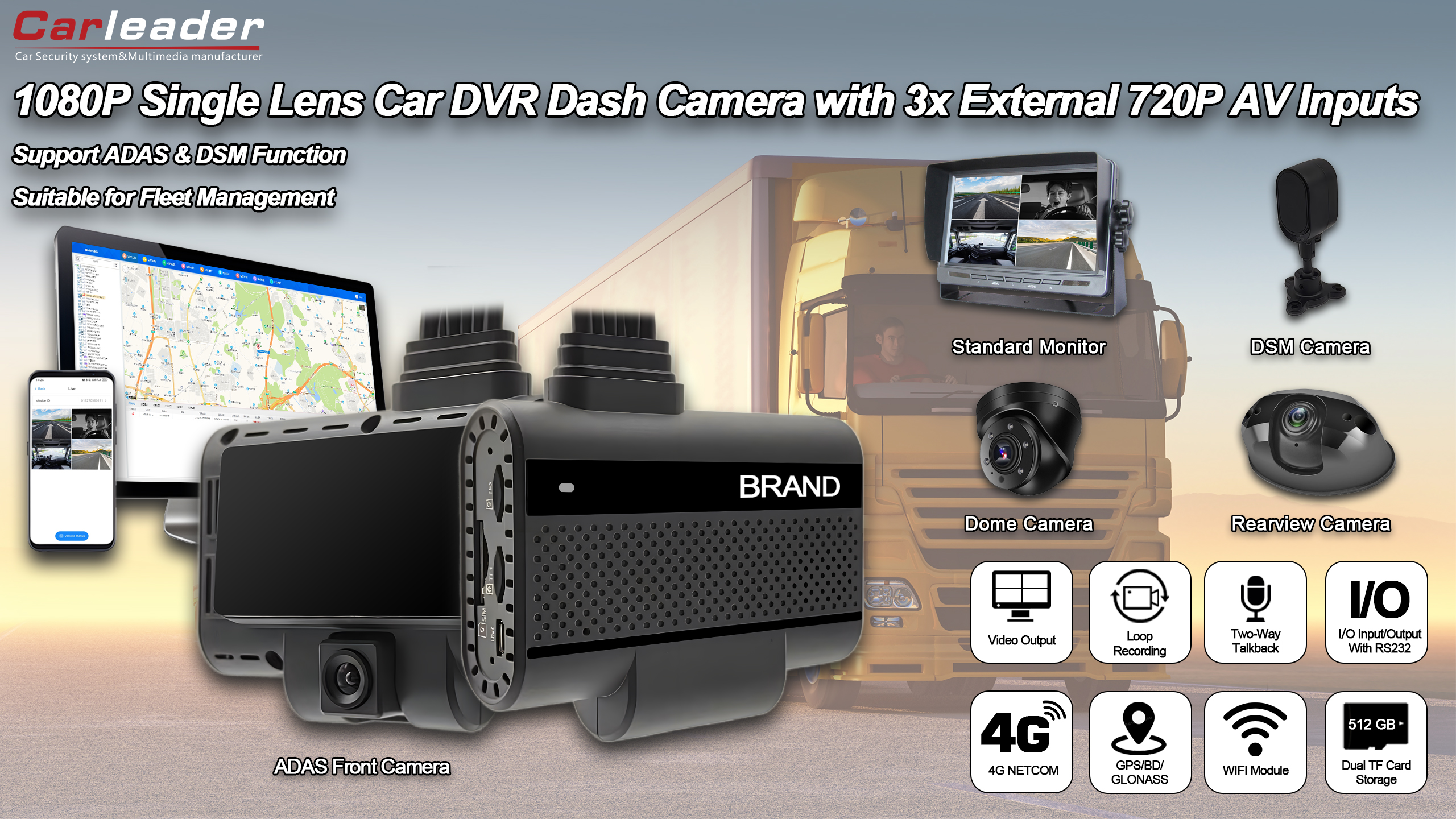 Carleader 4CH DVR AI Dash System do zarządzania flotą