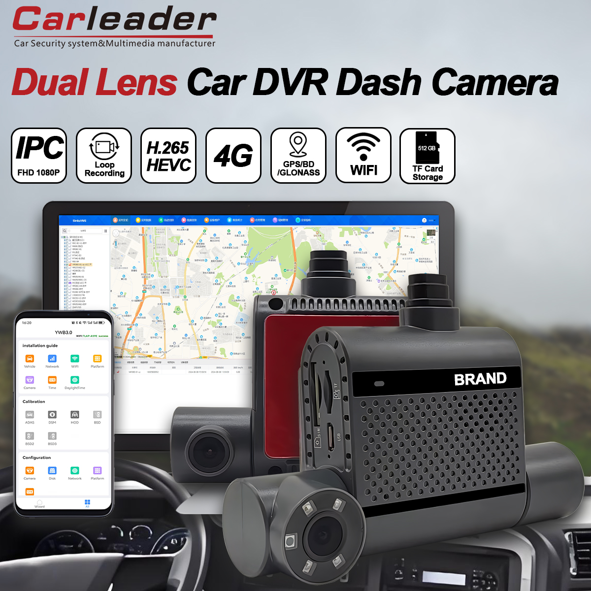 Zabezpieczone mangement floty z Carleader Dual 2ch HD 1080p Car Cam