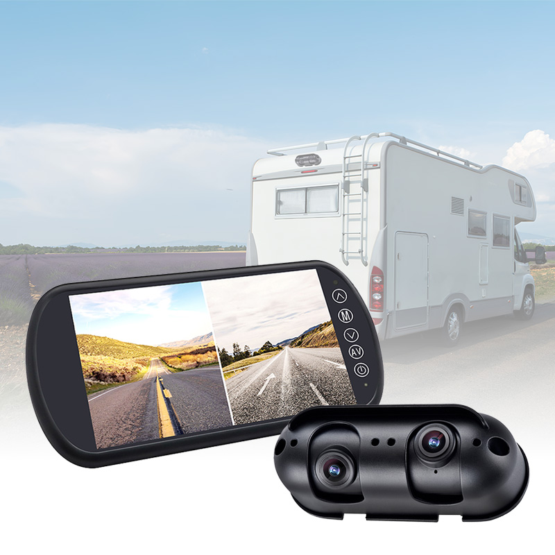 Chroń swój samochód kempingowy / motohome za pomocą 7-calowego systemu monitora lustrzanego z podwójnym obiektywem Carleader i dzielonym widokiem Chroń swój samochód kempingowy / motohome za pomocą 7-calowego systemu monitora lustrzanego z podwójnym obiektywem Carleader i dzielonym widokiem